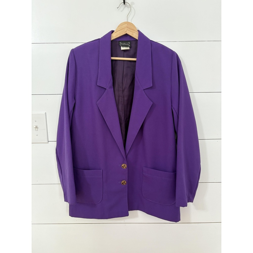 Vintage BonWorth Blazer Womens Small Purple Gold Button Pockets Made USA‎ 90s
